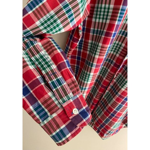 Ralph Lauren Large Red/Green/Blue Plaid Button Down Cotton Dress or Casual Shirt - Picture 7 of 9
